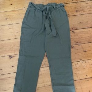 Green Linen Pants with Tie Front